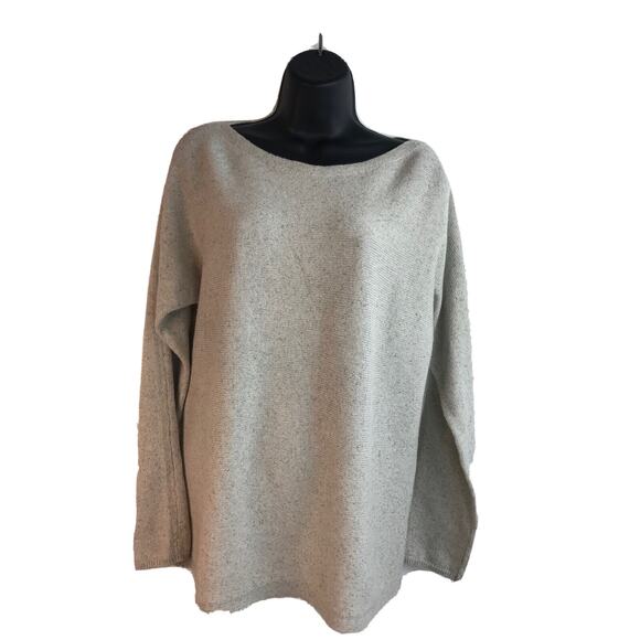 J JILL Pullover Sweater Oatmeal Long Sleeves Boat Neck Silk Cotton Blend Small - Picture 1 of 8